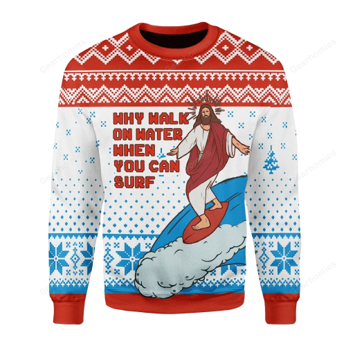 Merry Christmas Jesus Surfing Ugly Chritmas Sweater