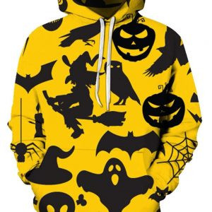 Halloween Black Yellow Pumpkin Witch Ghost Bat Owl Pattern 3D All Over Print Hoodie, Or Zip-up Hoodie
