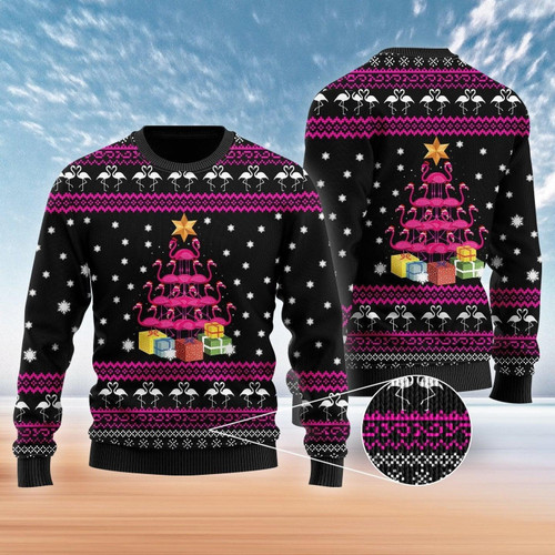 Funny Flamingo Tree Ugly Christmas Sweater, Funny Flamingo Tree 3D All Over Printed Sweater