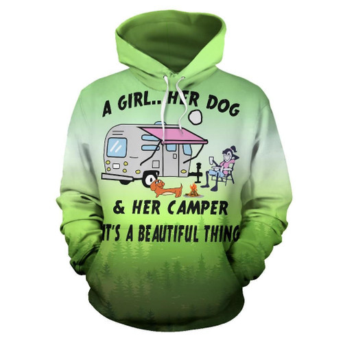 A Girl Her Dog And Her Camper Green 3D All Over Print Hoodie, Or Zip-up Hoodie