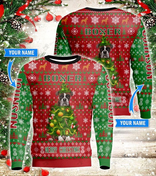 Personalized Custom Name Boxer For Unisex Ugly Christmas Sweater, All Over Print Sweatshirt