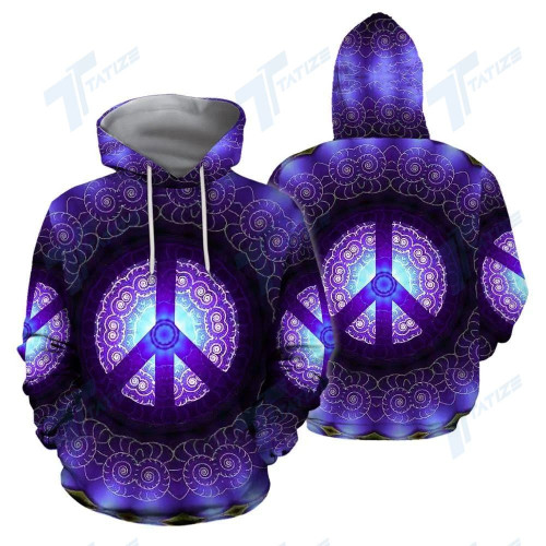 Purple Hippie Peace Symbol 3D All Over Print Hoodie, Or Zip-up Hoodie