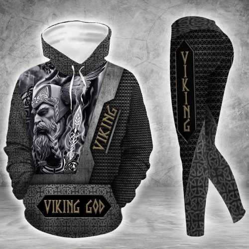 Black And White Viking God 3D Hoodie Legging Set Combo