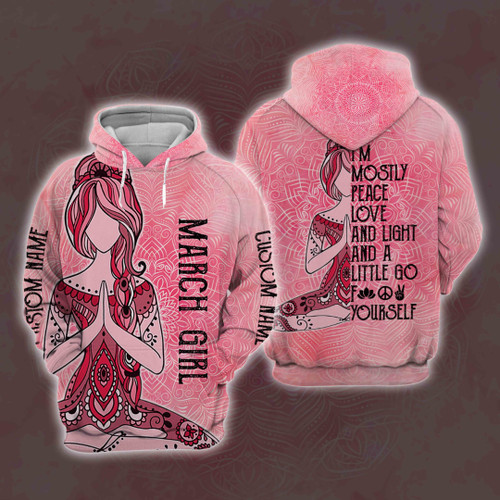 Personalized Name March Yoga Girl Hoodie All Over Printed
