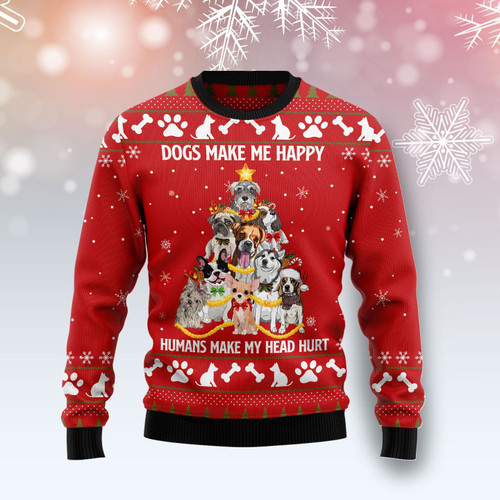 Dogs Make Me Happy Ugly Christmas Sweater, All Over Print Sweatshirt