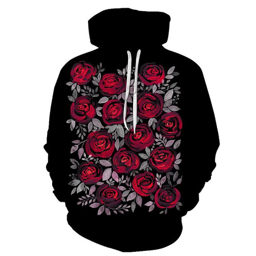 Rose Flower Black 3D All Over Print Hoodie, Zip-up Hoodie