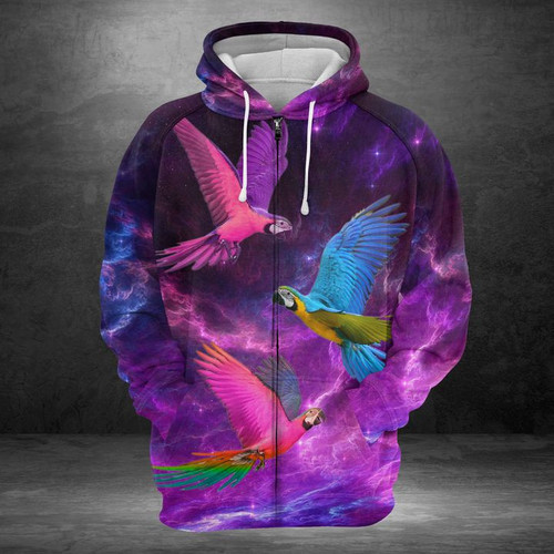 Parrot Purple Sky 3D All Over Print Hoodie, Zip-up Hoodie
