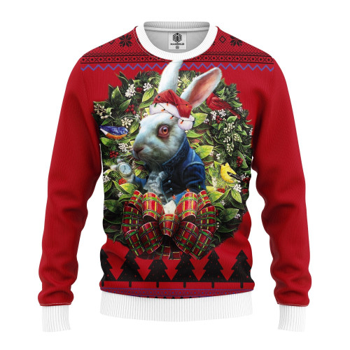 Rabbit Wearing Coat Alice In Wonderland Ugly Christmas Sweater