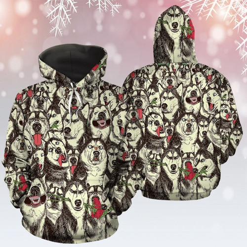 Husky Funny And Rose 3D All Over Print Hoodie, Zip-up Hoodie