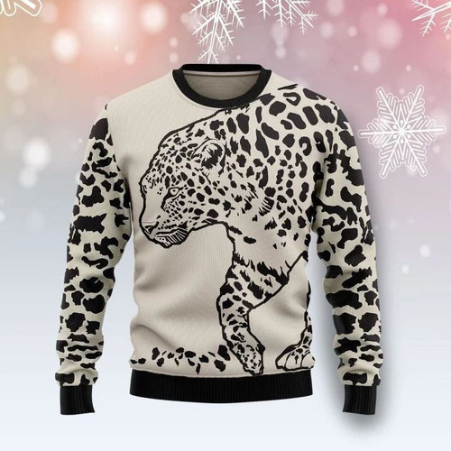 White And Black Strong Leopard Ugly Sweater