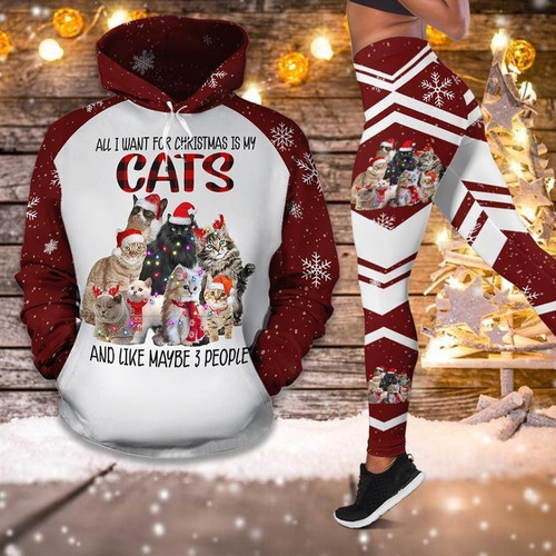For Christmas Is My Cats Maroon 3D Hoodie Legging Set Combo