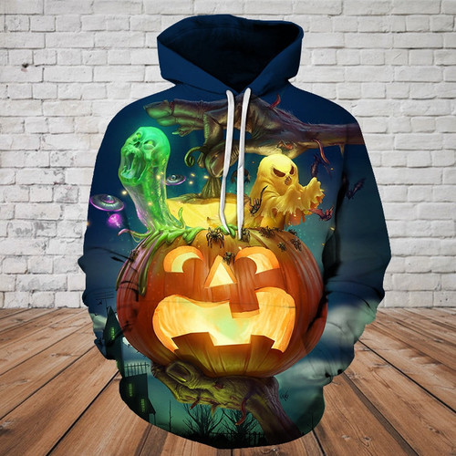 Skull Halloween Pumpkin 3D Hoodie All Over Print, Zip-up Hoodie