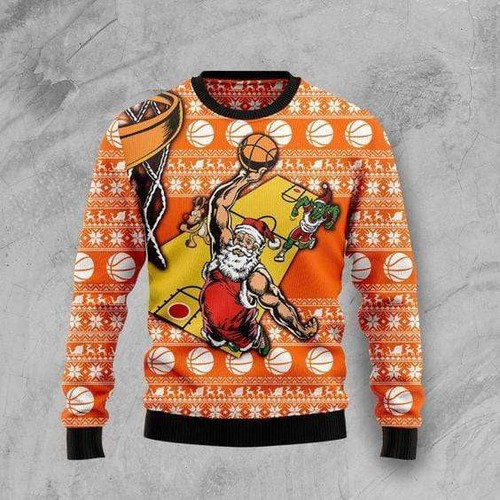 Basketball Santa Claus Ugly Christmas Sweater, All Over Print Sweatshirt