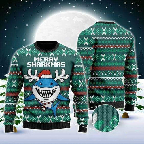 Merry Sharkmas Ugly Christmas Sweater, All Over Print Sweatshirt