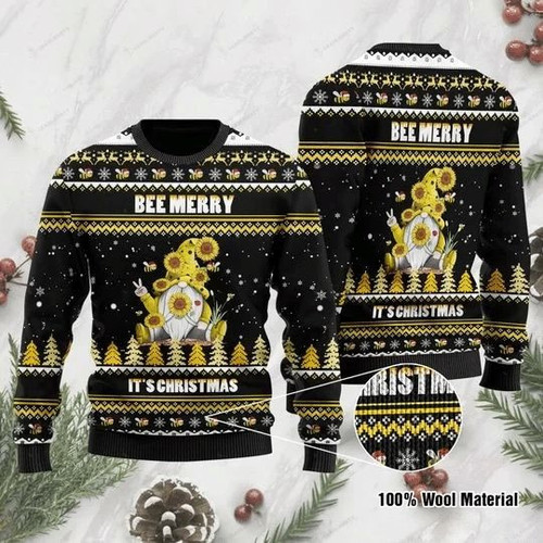 Bee Merry Christmas Gnome All Over Printed Ugly Sweater