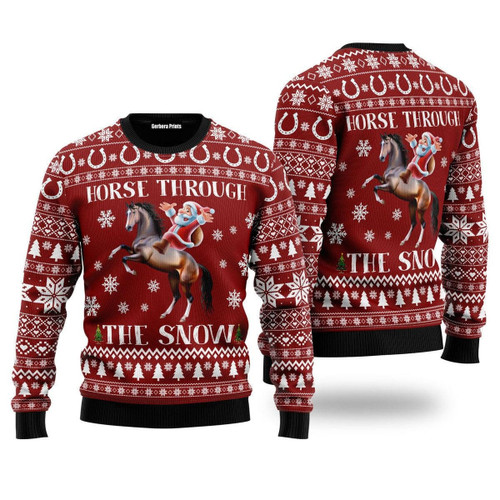 Horse Through The Snow Ugly Christmas Sweater , Horse Through The Snow 3D All Over Printed Sweater