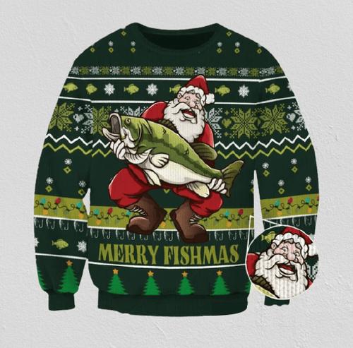 Merry Fishmas For Unisex Ugly Christmas Sweater, All Over Print Sweatshirt