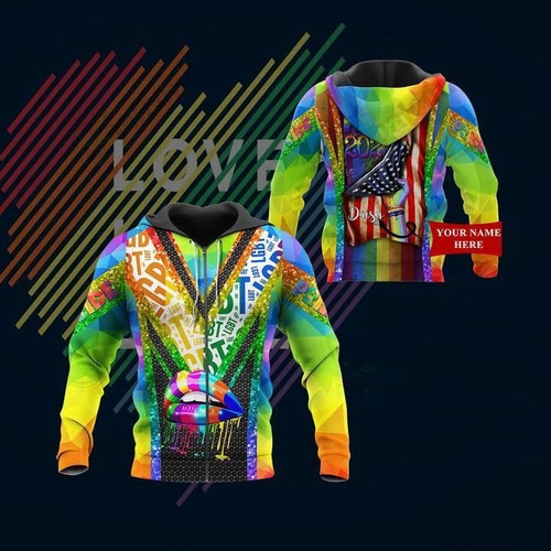 Personalized LGBT USA Flag Custom Name 3D All Over Print Hoodie, Zip-up Hoodie