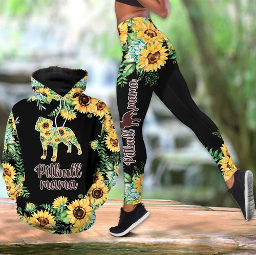 Pit Bull Mama Sunflower 3D Hoodie Legging Set Combo