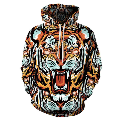 Retro Tiger 3D All Over Print Hoodie, Zip-up Hoodie