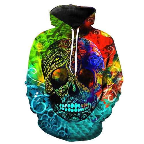 Pattern Rainbow Color Skull 3d All Over Print Hoodie, Zip-Up Hoodie