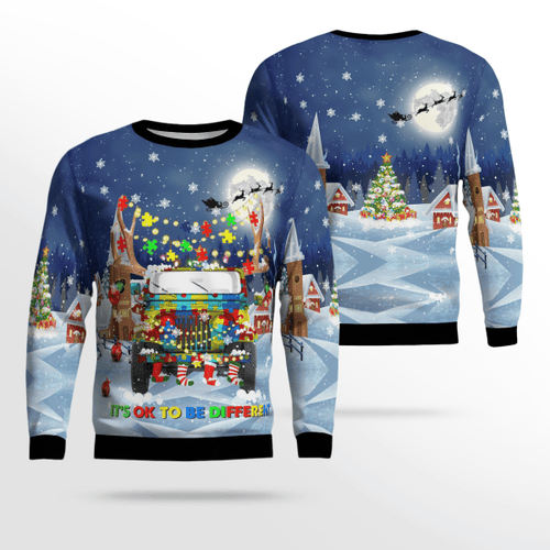 Car Autism It's Ok To Be Different Christmas 3D Ugly Christmas Sweater , Gift For Christmas AOP Sweater