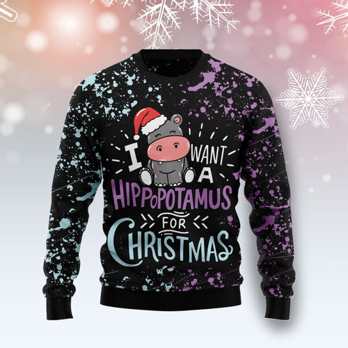 Hippo Christmas Ugly Christmas Sweater, Hippo Christmas 3D All Over Printed Sweater