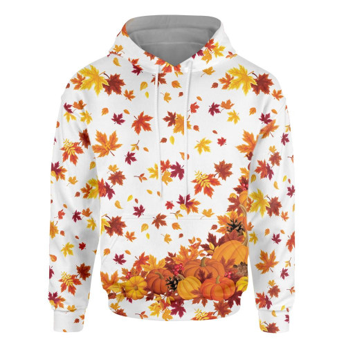 Thanksgiving Pumpkins And Autumn Leaves 3D All Over Print Hoodie, Zip-up Hoodie