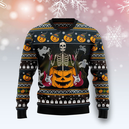 Skeleton Guitar Ugly Christmas Sweater, All Over Print Sweatshirt