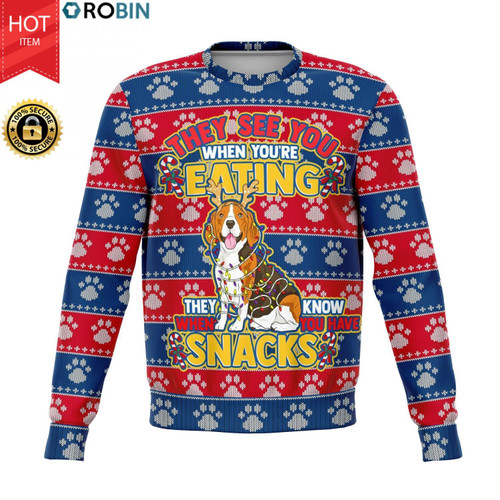 Beagle See You Eating Snacks For Unisex Ugly Christmas Sweater, All Over Print