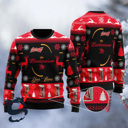 Personalized Black Budweiser Ugly Christmas Sweater