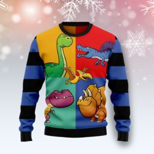 Dinosaur Color Ugly Christmas Sweater, All Over Print Sweatshirt