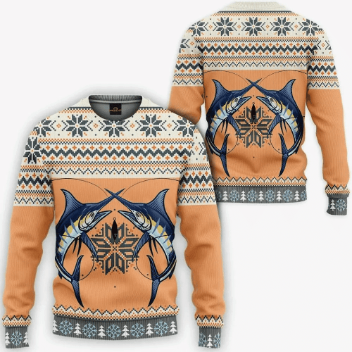 Marlin Fishing Ugly Christmas Sweater, All Over Print Sweatshirt