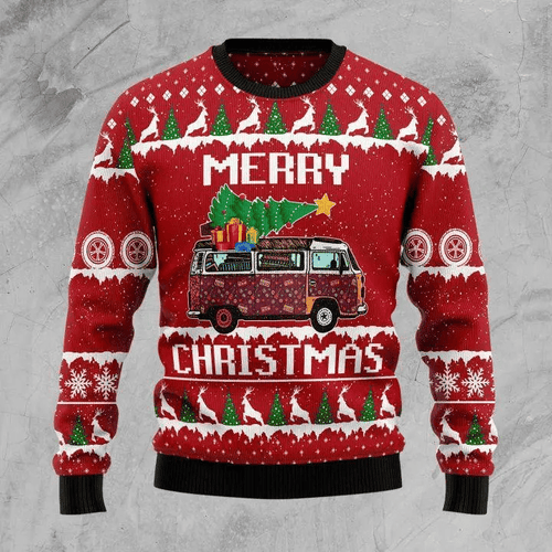 Hippie Car Ugly Christmas Sweater, All Over Print Sweatshirt
