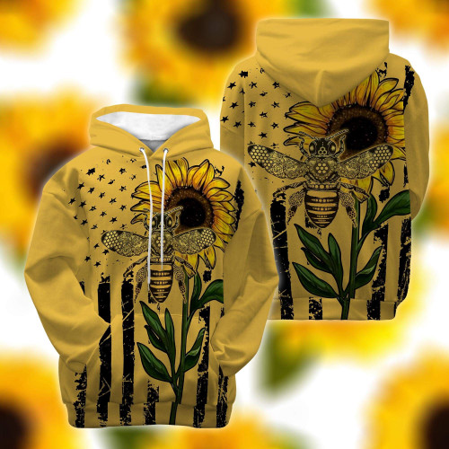 Bee Sunflower Yellow 3D All Over Print Hoodie, Zip-up Hoodie
