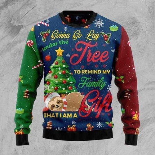 Gonna Go Lay Under The Tree To Remind My Family Sloth Ugly Christmas Sweater