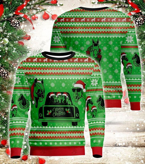 Merry Christmas Horse Car For Unisex Ugly Christmas Sweater, All Over Print Sweatshirt