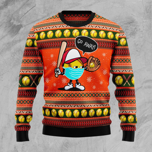 Go Away Softball Christmas Ugly Sweater