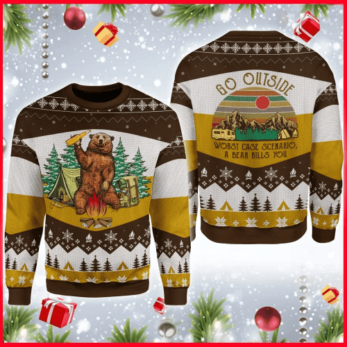 A Bear With Beer Vintage Camping Ugly Christmas Sweater, All Over Print Sweatshirt