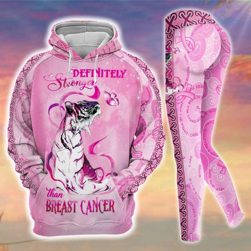 Tiger Definitely Stronger Than Breast Cancer 3D Hoodie Legging Set Combo