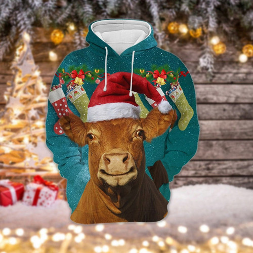 Unisex Novelty Hoodies Christmas Cow 3D Pullover Sweatshirt, Christmas Cow 3D Hoodies Gifts For Men, Women,Christmas