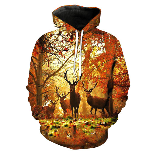 New Fashion Couples Men Women Unisex 3d Printed Forest Deer Hoodie