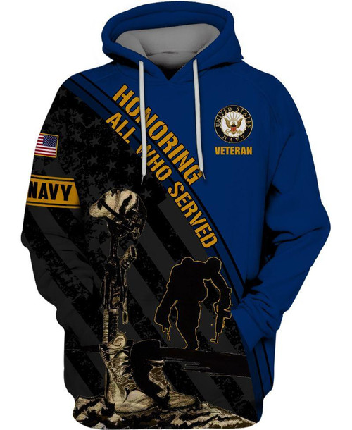 Honoring ,All Who Served -Navy Veteran 3D All Over Print Hoodie, Zip-up Hoodie