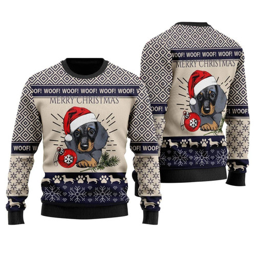 Merry Dachshund Ugly Christmas Sweater, All Over Print Sweatshirt