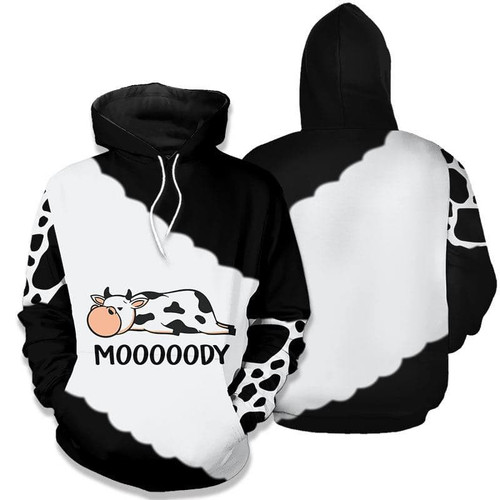Cute Cow Mooooody 3D All Over Print Hoodie, Zip-up Hoodie