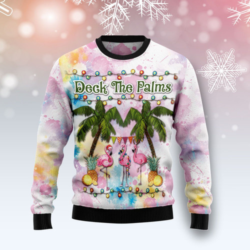 Flamingo Deck The Palms Ugly Christmas Sweater, All Over Print Sweatshirt