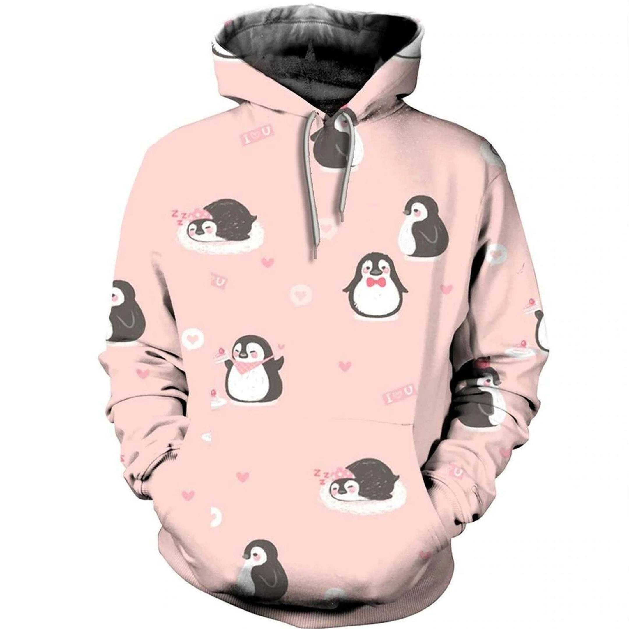 Pink Penguin 3D All Over Print Hoodie, Zip-up Hoodie