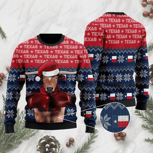 Texas Boxing Longhorn Ugly Christmas Sweater 3d All Over Print