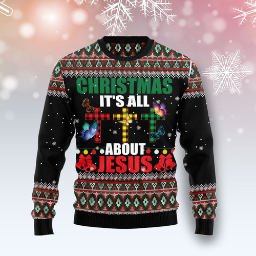 Butterfly All About Jesus Ugly Christmas Sweater, Butterfly All About Jesus 3D All Over Printed Sweater