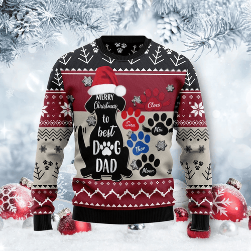 To Best Dog Dad Ugly Christmas Sweater, To Best Dog Dad 3D All Over Printed Sweater